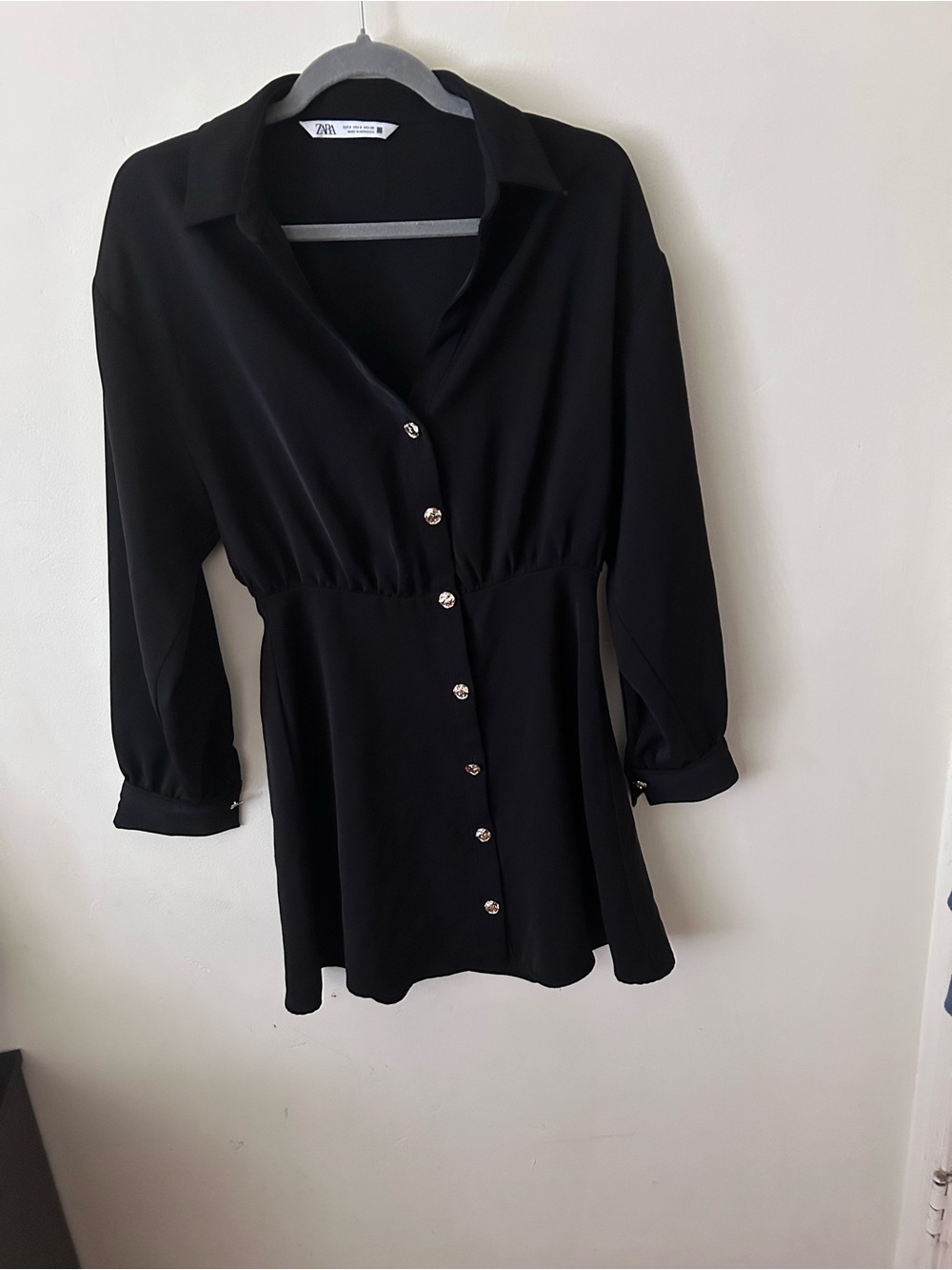 ZARA Black Long-Sleeve Buttoned Tunic Dress